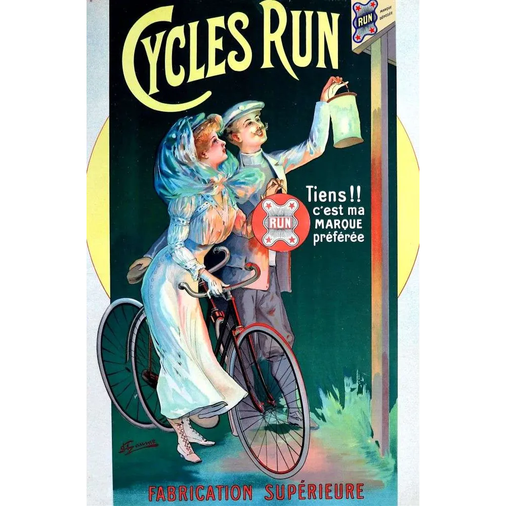 Affiche vintage Cycles Run fabrication supérieure – Pub vélo Belle Époque Affiche vintage Cycles Run fabrication supérieure – Pub vélo Belle Époque