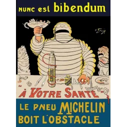 Affiche vintage Michelin Bibendum boit l'obstacle – Pub pneu O'Galop