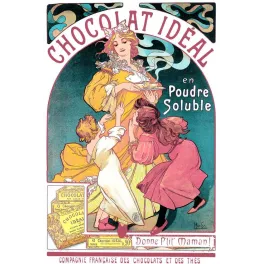 Affiche vintage Chocolat Idéal poudre soluble Mucha – Art Nouveau 1897