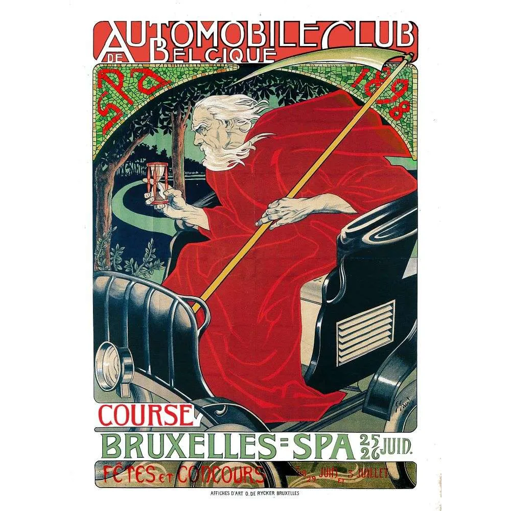 Affiche vintage Course Bruxelles-Spa 1898 Automobile Club Belgique Affiche vintage Course Bruxelles-Spa 1898 Automobile Club Belgique
