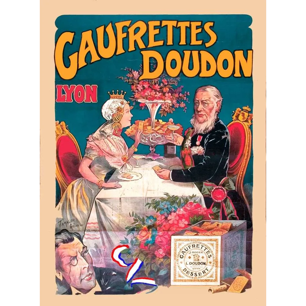 Affiche vintage Gaufrettes Doudon Lyon – Pub alimentaire Belle Époque Affiche vintage Gaufrettes Doudon Lyon – Pub alimentaire Belle Époque