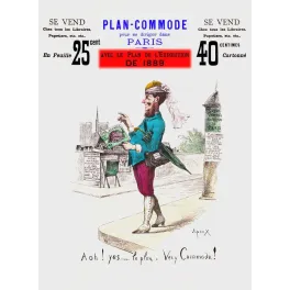 Document vintage Plan-Commode Paris Exposition 1889 – Caricature touriste