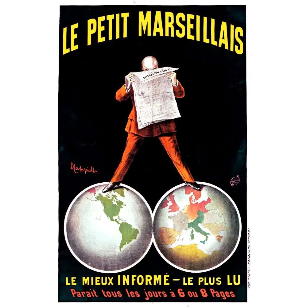 Affiche vintage Le Petit Marseillais journal Cappiello – Pub presse 1868 Affiche vintage Le Petit Marseillais journal Cappiello – Pub presse 1868