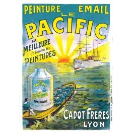 Affiche vintage Peinture Émail Le Pacific Cadot Lyon – Pub maritime XIXe