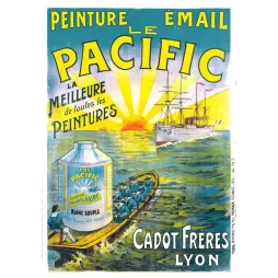 Affiche vintage Peinture Émail Le Pacific Cadot Lyon – Pub maritime XIXe