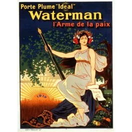 Affiche vintage Waterman Porte-Plume Arme de la Paix 1919 – Pub Art Nouveau