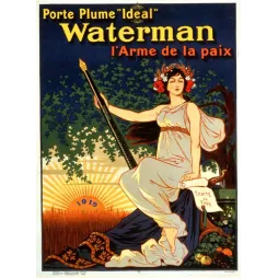 Affiche vintage Waterman Porte-Plume Arme de la Paix 1919 – Pub Art Nouveau