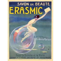 Affiche vintage Savon Erasmic beauté bulle Jean d'Ylen – Pub Art Déco 1920
