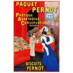 Affiche vintage Biscuits Pernot paquet PAC – Pub épicerie Belle Époque