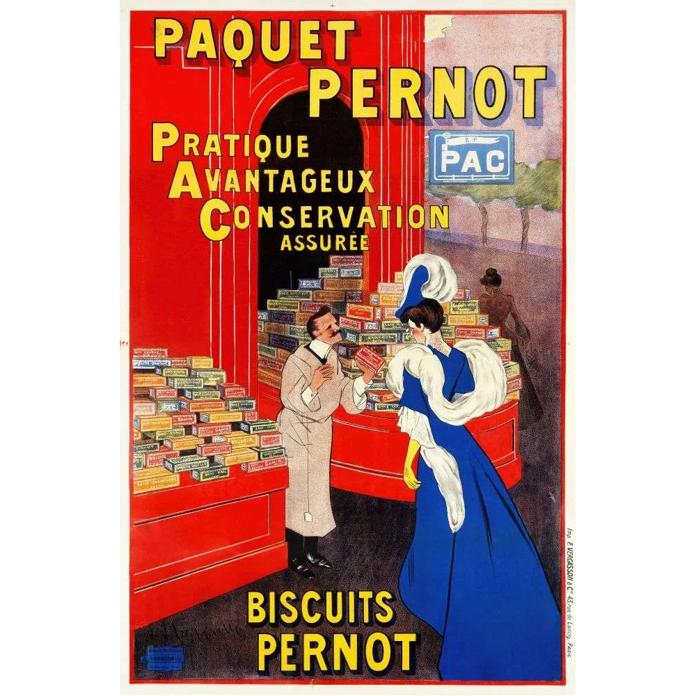 Affiche vintage Biscuits Pernot paquet PAC – Pub épicerie Belle Époque Affiche vintage Biscuits Pernot paquet PAC – Pub épicerie Belle Époque