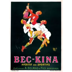 Affiche vintage Bec-Kina apéritif sportifs Delmas Bordeaux – Pub rugby 1920