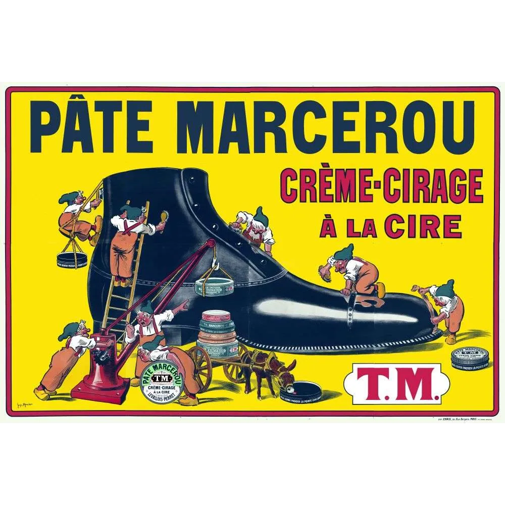 Affiche vintage Pâte Marcerou cirage chaussure – Pub entretien XXe siècle Affiche vintage Pâte Marcerou cirage chaussure – Pub entretien XXe siècle