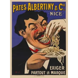 Affiche vintage Pâtes Albertiny Nice – Pub alimentaire caricature fin XIXe