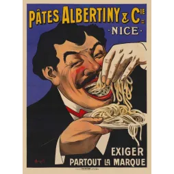Affiche vintage Pâtes Albertiny Nice – Pub alimentaire caricature fin XIXe
