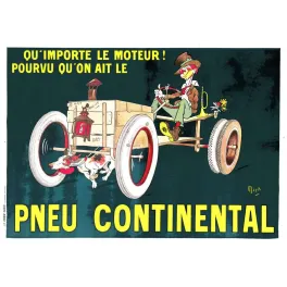 Affiche vintage Pneu Continental Mich voiture fantaisiste – Pub pneu XXe siècle