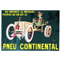 Affiche vintage Pneu Continental Mich voiture fantaisiste – Pub pneu XXe siècle