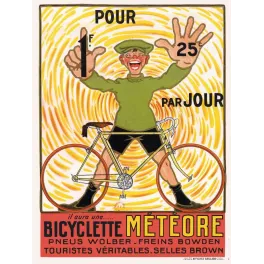 Affiche vintage Bicyclette Météore 1 franc 25 par jour – Pub vélo XXe siècle