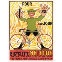 Affiche vintage Bicyclette Météore 1 franc 25 par jour – Pub vélo XXe siècle