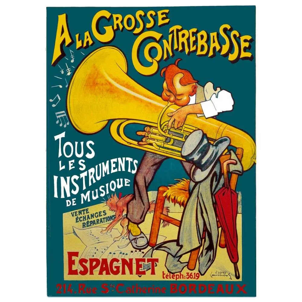 Affiche vintage Grosse Contrebasse Espagnet Bordeaux – Pub instruments musique
