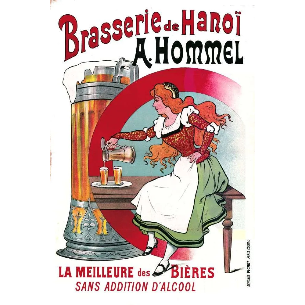 Affiche vintage Brasserie Hanoï Hommel bière – Pub Indochine française XIXe Affiche vintage Brasserie Hanoï Hommel bière – Pub Indochine française XIXe