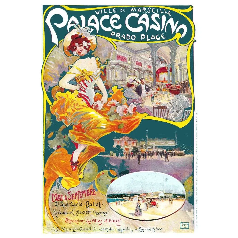 Affiche vintage Palace Casino Marseille Prado – Spectacle Belle Époque été Affiche vintage Palace Casino Marseille Prado – Spectacle Belle Époque été