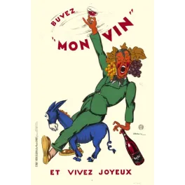Affiche vintage Mon Vin buvez vivez joyeux Dransy – Pub vin années 1930