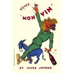 Affiche vintage Mon Vin buvez vivez joyeux Dransy – Pub vin années 1930