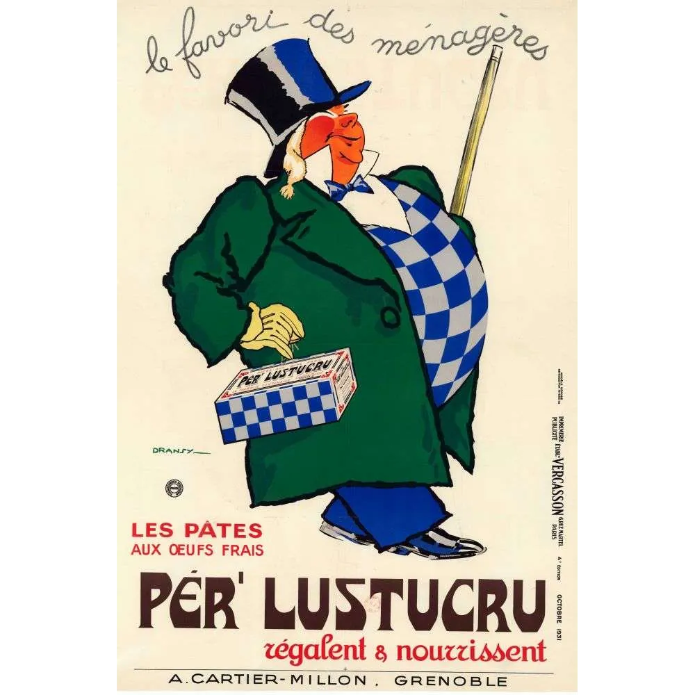 Affiche vintage Pâtes Lustucru favori ménagères Grenoble 1931 – Pub Dransy Affiche vintage Pâtes Lustucru favori ménagères Grenoble 1931 – Pub Dransy