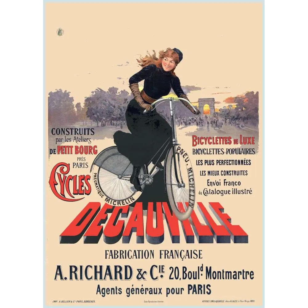 Affiche vintage Cycles Decauville bicyclette luxe Paris – Pub vélo XIXe siècle Affiche vintage Cycles Decauville bicyclette luxe Paris – Pub vélo XIXe siècle