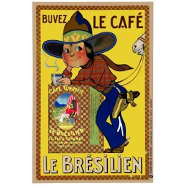 Affiche vintage Café Brésilien Marseille gaucho – Pub café torréfié 1930