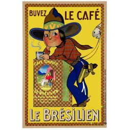 Affiche vintage Café Brésilien Marseille gaucho – Pub café torréfié 1930