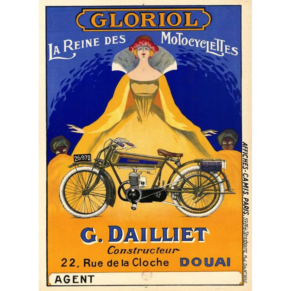 Affiche vintage Motocyclette Gloriol Dailliet Douai reine motos – Pub moto XXe Affiche vintage Motocyclette Gloriol Dailliet Douai reine motos – Pub moto XXe