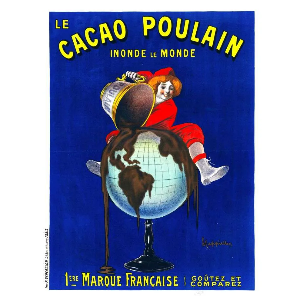 Affiche vintage Cacao Poulain inonde le monde Cappiello – Pub chocolat XXe Affiche vintage Cacao Poulain inonde le monde Cappiello – Pub chocolat XXe
