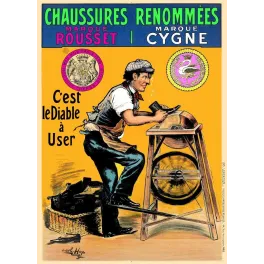 Affiche vintage Chaussures Rousset Cygne diable user – Pub chaussure XIXe