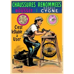 Affiche vintage Chaussures Rousset Cygne diable user – Pub chaussure XIXe
