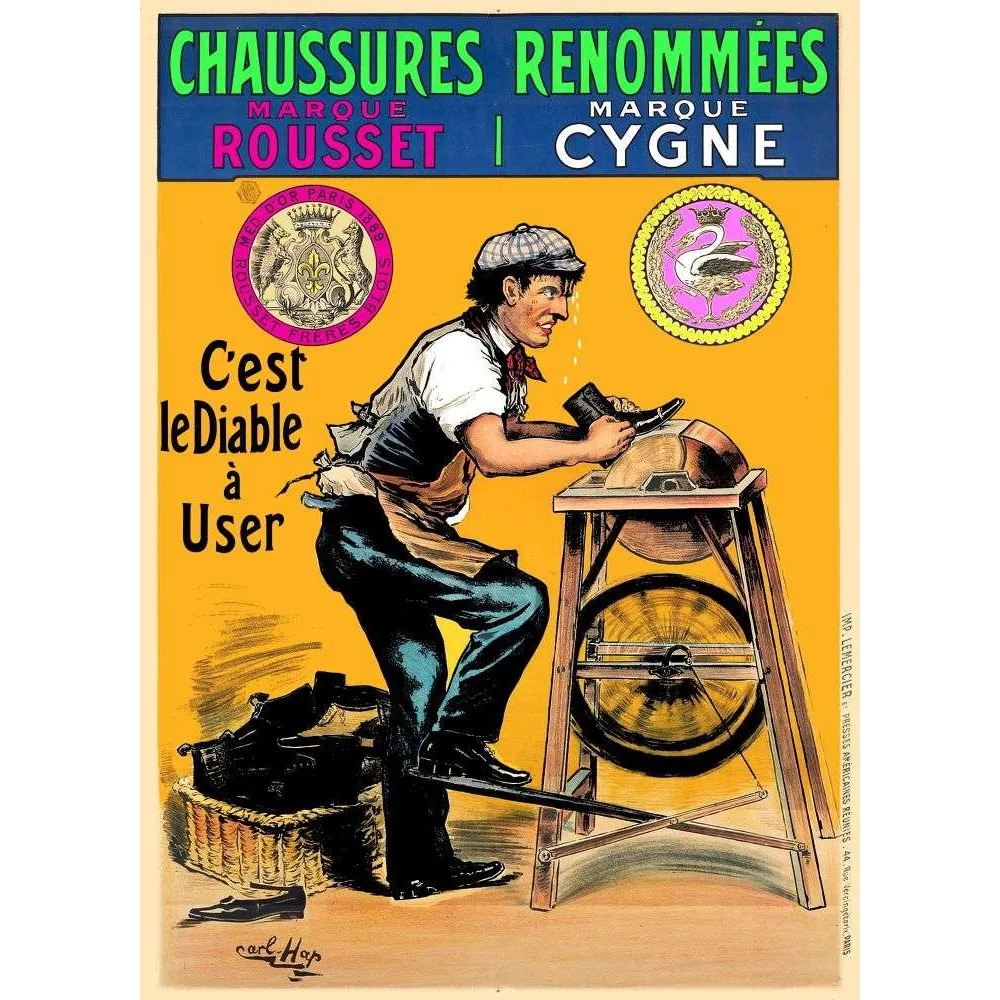 Affiche vintage Chaussures Rousset Cygne diable user – Pub chaussure XIXe