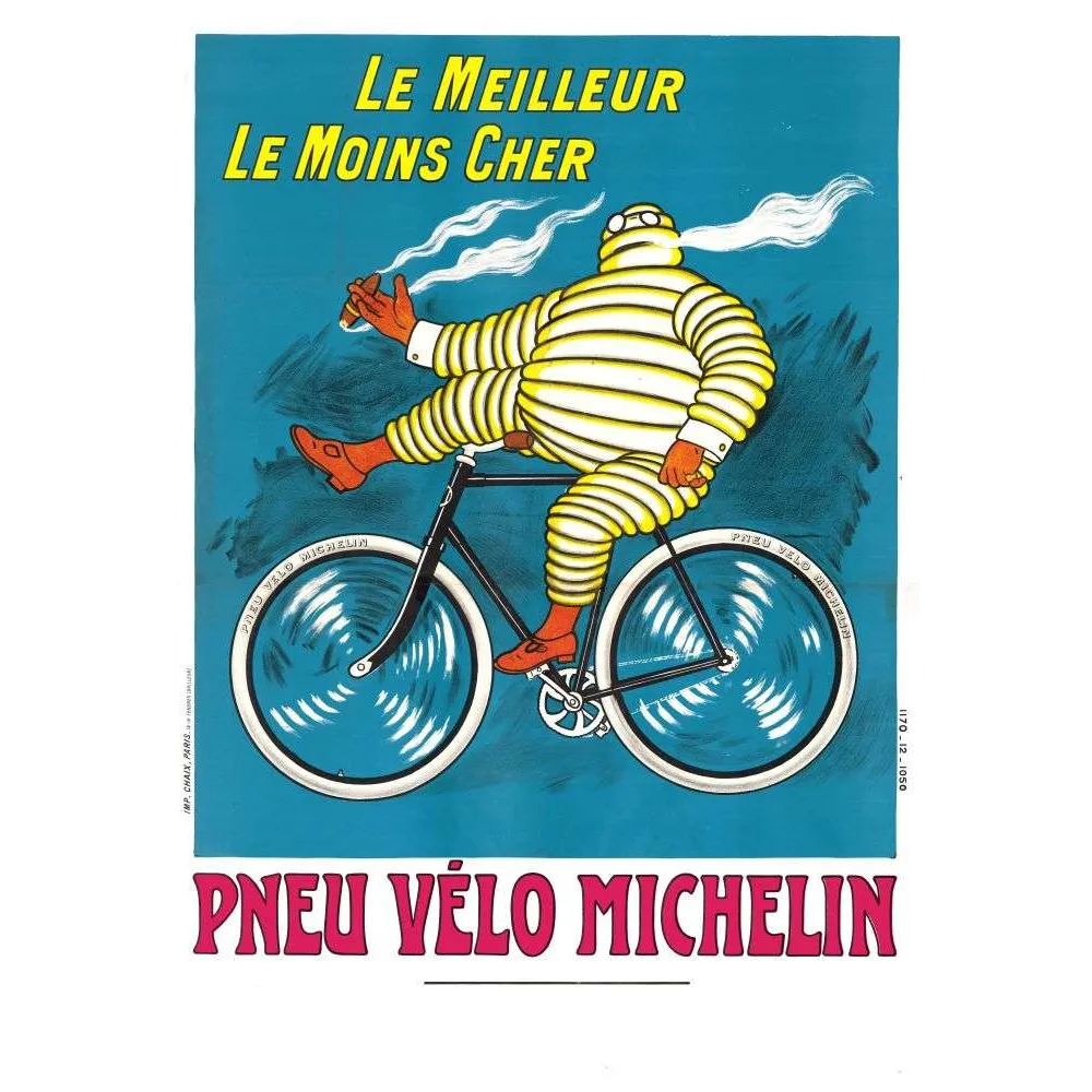 Affiche vintage Pneu Vélo Michelin Bibendum cycliste – Pub pneu meilleur moins cher