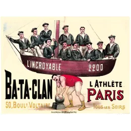 Affiche vintage Ba-Ta-Clan athlète Paris barque marins force – Spectacle XIXe