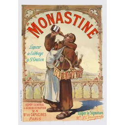 Affiche vintage Monastine liqueur abbaye Saint-Gratien moine Paris – Pub XIXe
