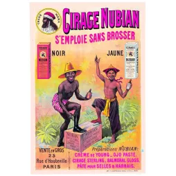 Affiche vintage Cirage Nubian sans brosser noir jaune Paris – Pub entretien XIXe