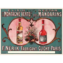 Affiche vintage Élixir Montagne Verte Nectar Mandarins Nérik Clichy – Pub liqueur XIXe