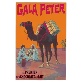 Affiche vintage Chocolat Gala Peter chameau désert – Pub chocolat lait XIXe siècle