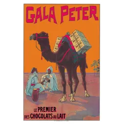 Affiche vintage Chocolat Gala Peter chameau désert – Pub chocolat lait XIXe siècle