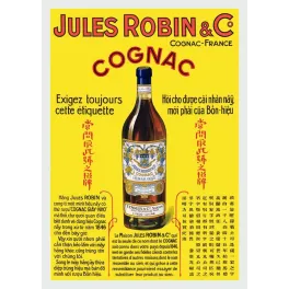 Affiche vintage Cognac Jules Robin Indochine trilingue – Pub export XIXe siècle