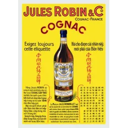 Affiche vintage Cognac Jules Robin Indochine trilingue – Pub export XIXe siècle