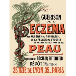 Affiche vintage Lotion Sittenfeld eczéma serpent palmier Paris – Pub médicale XIXe