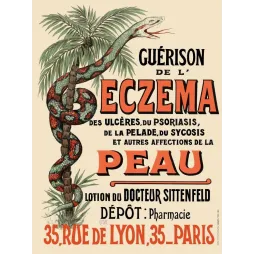 Affiche vintage Lotion Sittenfeld eczéma serpent palmier Paris – Pub médicale XIXe