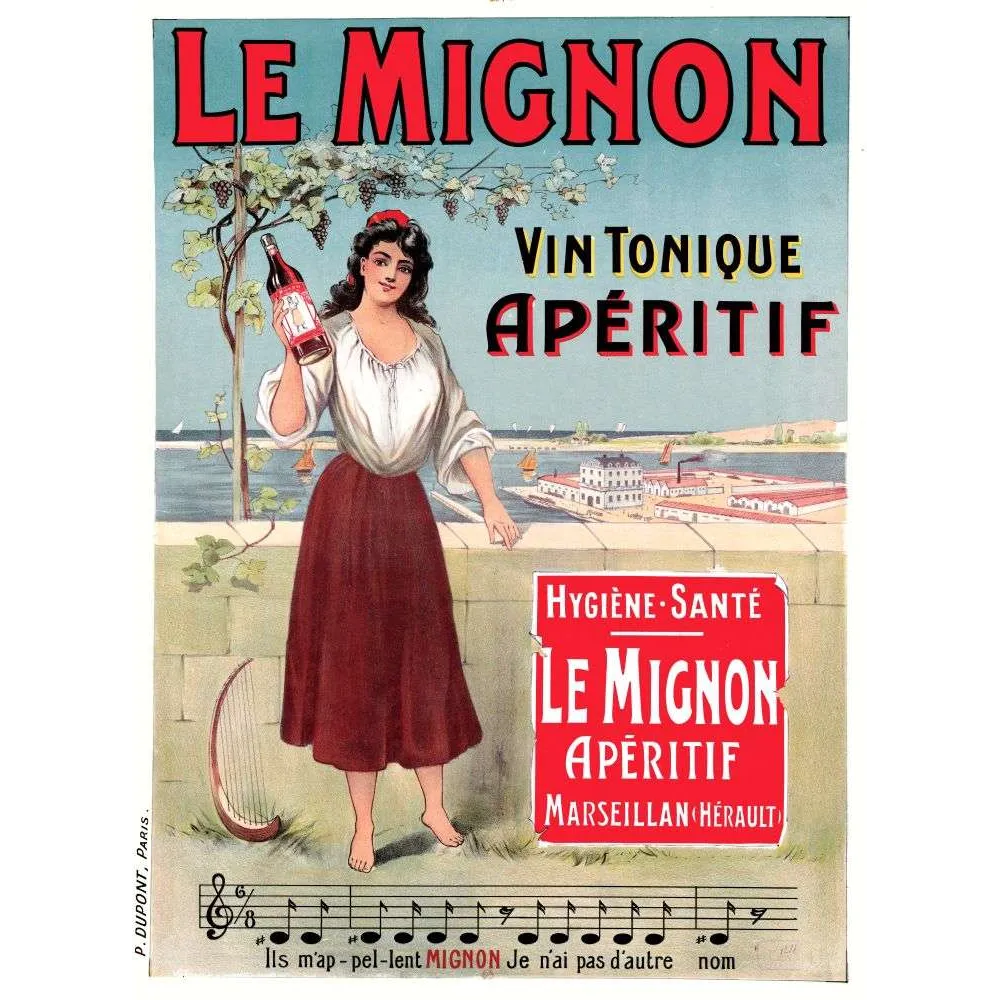 Affiche vintage Vin Mignon apéritif Marseillan Hérault – Pub Languedoc XIXe Affiche vintage Vin Mignon apéritif Marseillan Hérault – Pub Languedoc XIXe