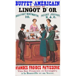 Affiche vintage Buffet Américain Lingot d'Or Montmartre Paris – Restauration XIXe