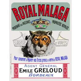Affiche vintage Royal Malaga tigre couronne Greloud Bordeaux – Pub tonique XIXe